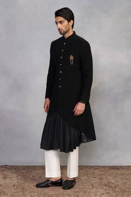 Shop_Gargee Designers_Black Polyester, Viscose Taarif Indowestern Set _Online_at_Aza_Fashions