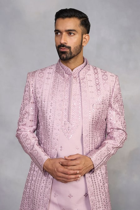 Gargee Designers_Purple Polyester, Viscose Embroidery, Sequins Zaheen Lilac Indowestern Set _Online_at_Aza_Fashions