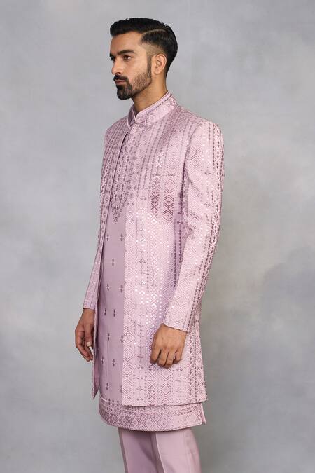 Buy_Gargee Designers_Purple Polyester, Viscose Embroidery, Sequins Zaheen Lilac Indowestern Set _Online_at_Aza_Fashions