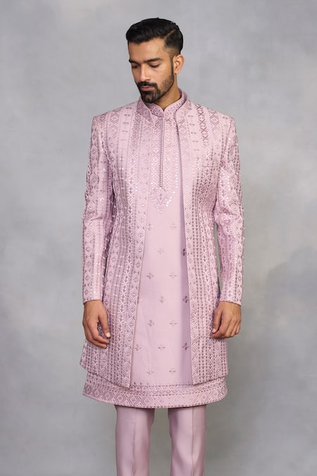 Gargee Designers_Purple Polyester, Viscose Embroidery, Sequins Zaheen Lilac Indowestern Set _at_Aza_Fashions