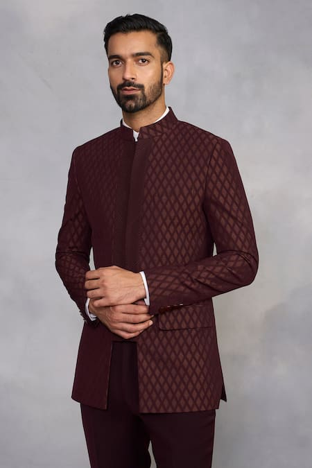 Buy_Gargee Designers_Wine Polyester, Viscose Rasiya Jodhpuri Set _Online_at_Aza_Fashions