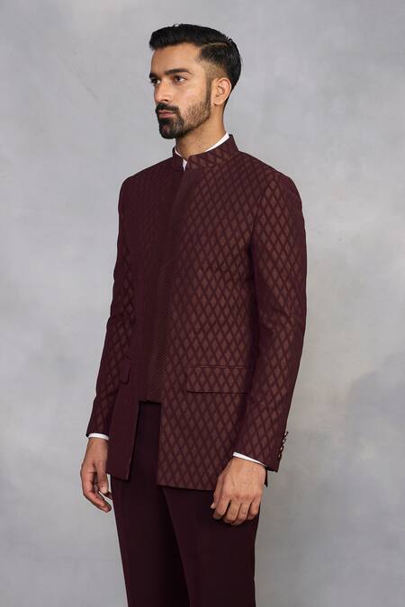 Gargee Designers_Wine Polyester, Viscose Rasiya Jodhpuri Set _at_Aza_Fashions