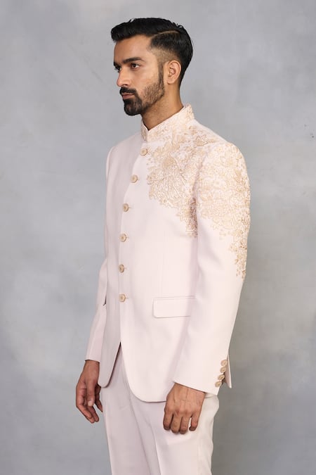 Gargee Designers_Peach Polyester, Viscose Zari, Embroidery Mehtab Jodhpuri Set _Online_at_Aza_Fashions