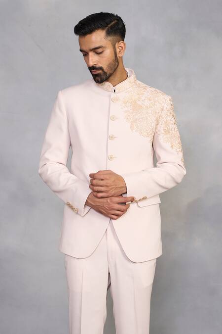Buy_Gargee Designers_Peach Polyester, Viscose Zari, Embroidery Mehtab Jodhpuri Set _Online_at_Aza_Fashions
