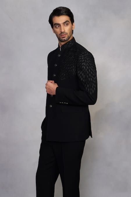 Buy_Gargee Designers_Black Polyester, Viscose Embroidery Zubair Jodhpuri Set _Online_at_Aza_Fashions