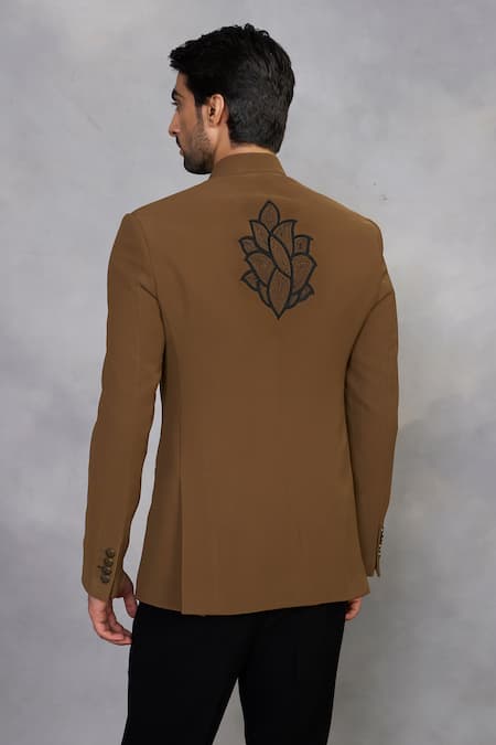 Shop_Gargee Designers_Brown Polyester, Viscose Embroidery Hazelnut Jodhpuri Set _at_Aza_Fashions