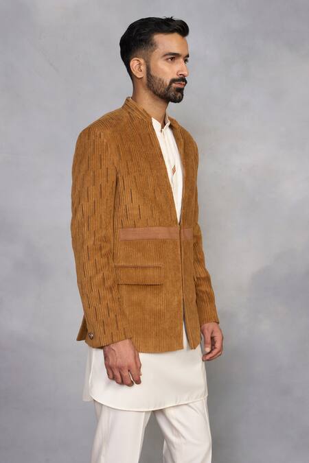 Buy_Gargee Designers_Brown , Suede, Satin, Corduroy Camel Jodhpuri Set _Online_at_Aza_Fashions