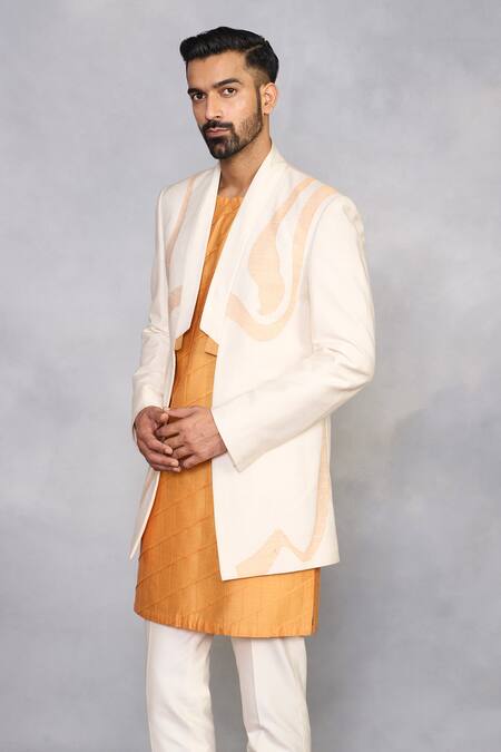 Shop_Gargee Designers_Yellow Silk, Cotton Nazara Turmeric Indowestern Set _Online_at_Aza_Fashions