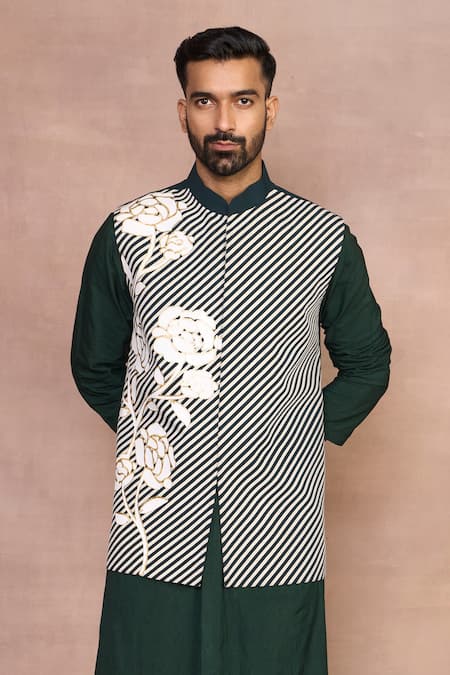 Shop_Gargee Designers_Green Polyester, Cotton Embroidery Meharban Bundi Set _Online_at_Aza_Fashions