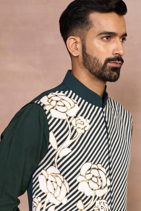 Gargee Designers_Green Polyester, Cotton Embroidery Meharban Bundi Set _at_Aza_Fashions