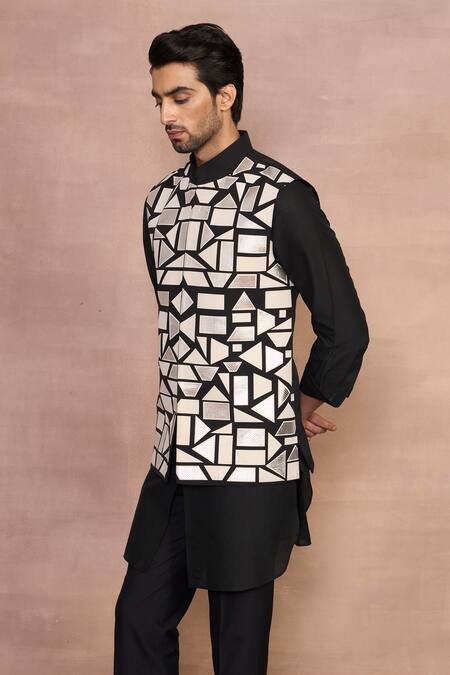 Gargee Designers_Black Polyester, Cotton Luxe Bundi Set _Online_at_Aza_Fashions