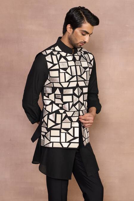 Buy_Gargee Designers_Black Polyester, Cotton Luxe Bundi Set _Online_at_Aza_Fashions