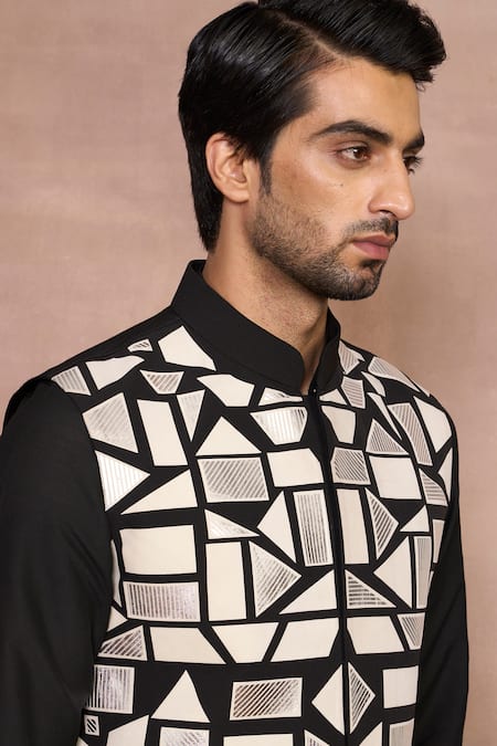 Gargee Designers_Black Polyester, Cotton Luxe Bundi Set _at_Aza_Fashions