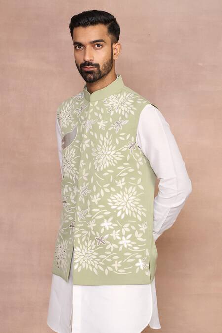 Gargee Designers Green Polyester, Cotton Embroidery Mint Luxe Bundi Set Online at Aza Fashions Gargee Designers_Green Polyester, Cotton Embroidery Mint Luxe Bundi Set _Online_at_Aza_Fashions