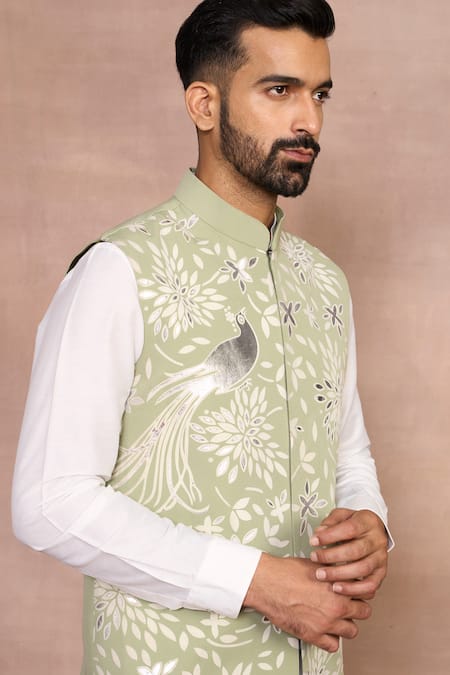 Gargee Designers Green Polyester, Cotton Embroidery Mint Luxe Bundi Set at Aza Fashions Gargee Designers_Green Polyester, Cotton Embroidery Mint Luxe Bundi Set _at_Aza_Fashions