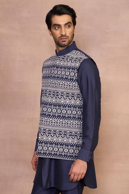 Buy Gargee Designers Blue Polyester, Viscose, Cotton Embroidery Raunaq Navy Bundi Set Online at Aza Fashions Buy_Gargee Designers_Blue Polyester, Viscose, Cotton Embroidery Raunaq Navy Bundi Set _Online_at_Aza_Fashions