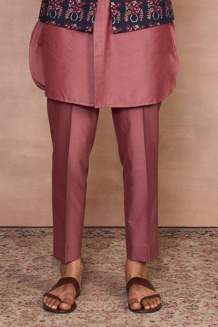 Gargee Designers_Blue Linen, Cotton, Silk Embroidery Chhand Pink Bundi Set_Online_at_Aza_Fashions