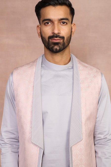 Buy_Gargee Designers_Peach Polyester, , Satin Bundi Set _Online_at_Aza_Fashions