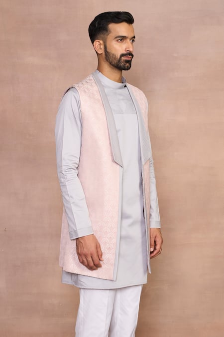 Shop_Gargee Designers_Peach Polyester, , Satin Bundi Set _Online_at_Aza_Fashions