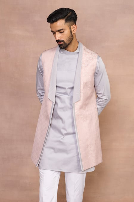 Buy_Gargee Designers_Peach Polyester, , Satin Bundi Set 