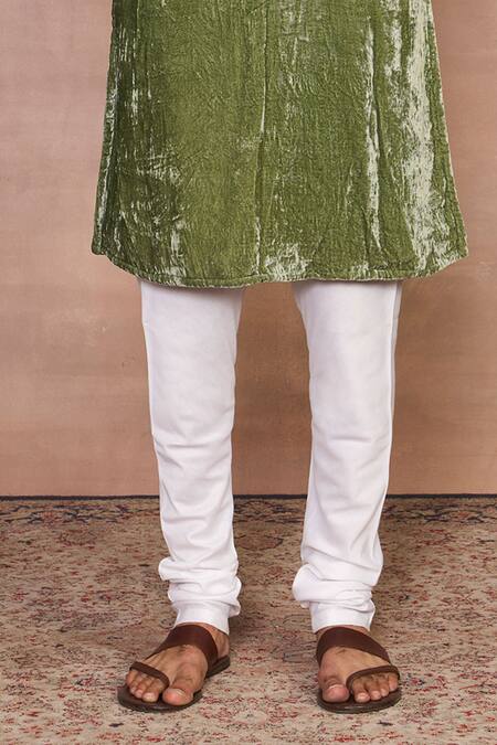 Gargee Designers_Green Silk, Velvet Embroidery Shaan Dori Kurta Set _Online_at_Aza_Fashions
