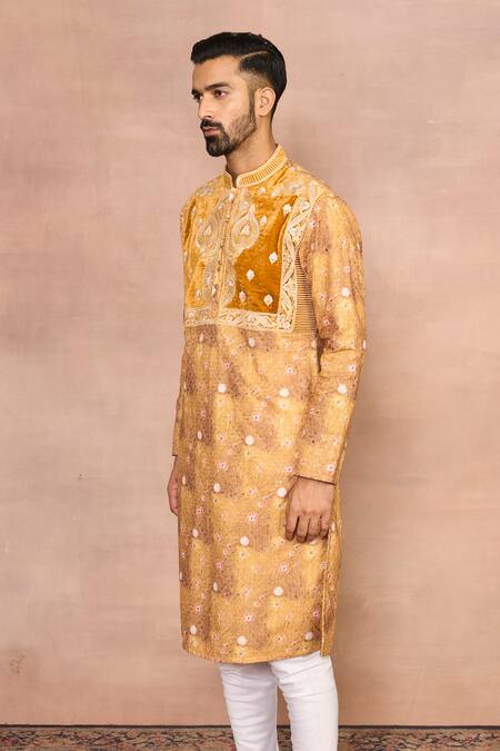 Shop Gargee Designers Yellow Polyester, Silk, Velvet Embroidery Mustard Kurta Set Online at Aza Fashions Shop_Gargee Designers_Yellow Polyester, Silk, Velvet Embroidery Mustard Kurta Set _Online_at_Aza_Fashions