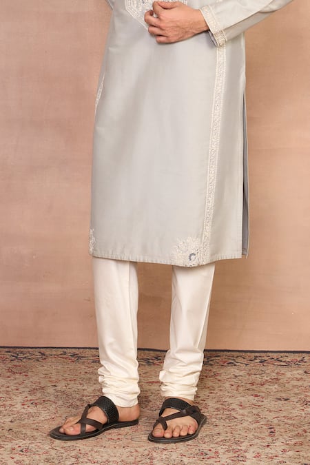 Gargee Designers_Gray Cotton Embroidery Mashhoor Kurta Set _Online_at_Aza_Fashions