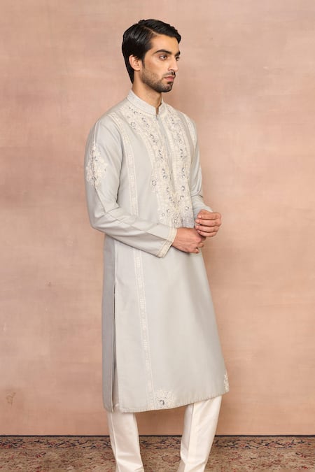 Buy_Gargee Designers_Gray Cotton Embroidery Mashhoor Kurta Set _Online_at_Aza_Fashions