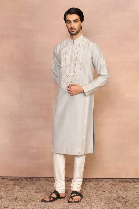 Shop_Gargee Designers_Gray Cotton Embroidery Mashhoor Kurta Set _Online_at_Aza_Fashions