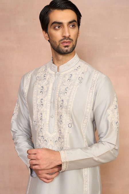Gargee Designers_Gray Cotton Embroidery Mashhoor Kurta Set _at_Aza_Fashions