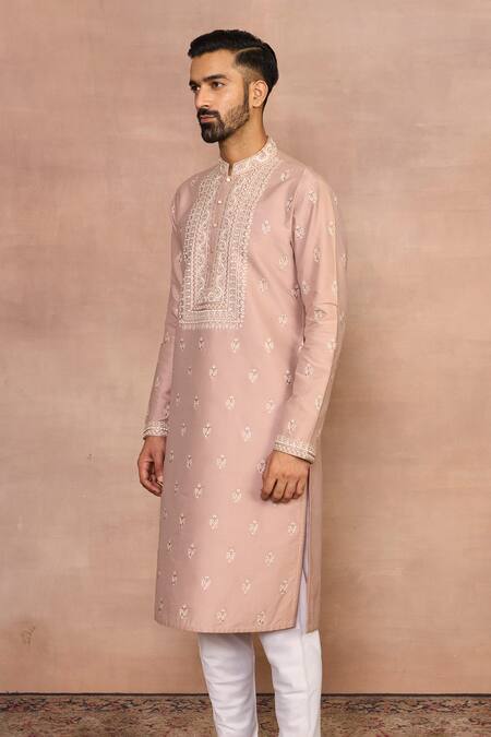 Shop_Gargee Designers_Peach Cotton, Silk Embroidery Kurta Set _Online_at_Aza_Fashions
