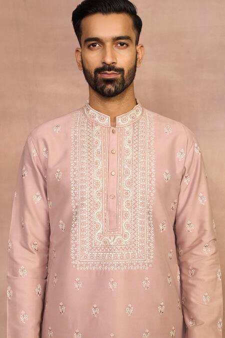 Gargee Designers_Peach Cotton, Silk Embroidery Kurta Set _at_Aza_Fashions