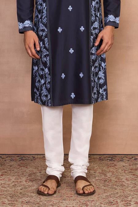 Gargee Designers_Blue Cotton Embroidery Navy Kurta Set _Online_at_Aza_Fashions