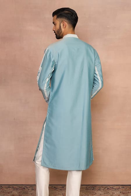 Gargee Designers_Blue Cotton, Silk Embroidery Raah Aqua Kurta Set _Online_at_Aza_Fashions