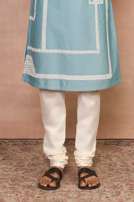 Gargee Designers_Blue Cotton, Silk Embroidery Raah Aqua Kurta Set _at_Aza_Fashions