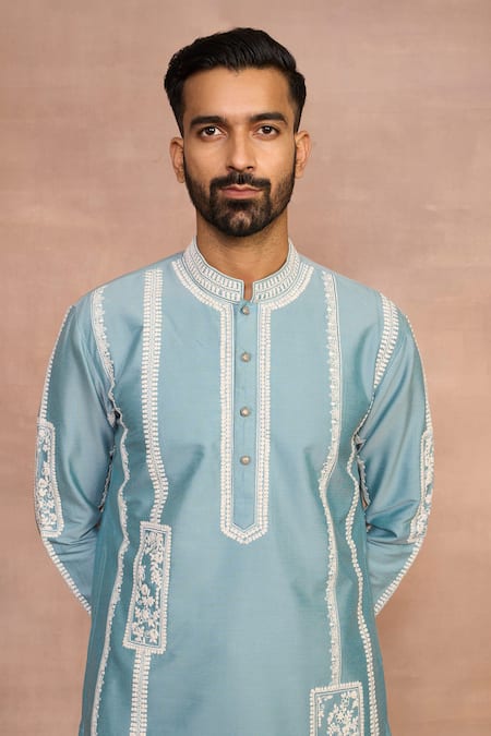 Buy_Gargee Designers_Blue Cotton, Silk Embroidery Raah Aqua Kurta Set 