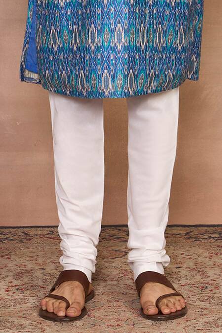 Gargee Designers_Blue Cotton, Silk Embroidery Aqua Ikat Kurta Set _Online_at_Aza_Fashions