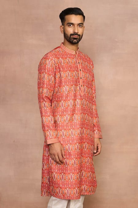 Buy Gargee Designers Orange Cotton, Silk Ikat Kurta Set Online at Aza Fashions Buy_Gargee Designers_Orange Cotton, Silk Ikat Kurta Set _Online_at_Aza_Fashions
