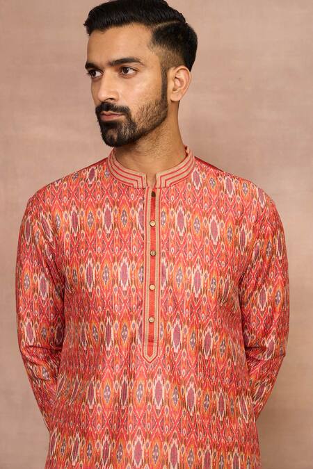 Gargee Designers Orange Cotton, Silk Ikat Kurta Set at Aza Fashions Gargee Designers_Orange Cotton, Silk Ikat Kurta Set _at_Aza_Fashions