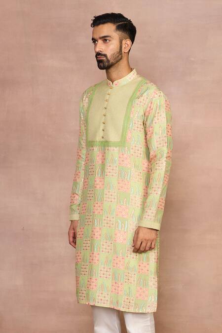 Buy_Gargee Designers_Green Cotton, Silk Sequins Darbaar Kurta Set _Online_at_Aza_Fashions
