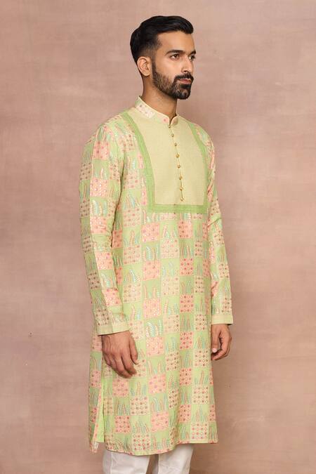Shop_Gargee Designers_Green Cotton, Silk Sequins Darbaar Kurta Set _Online_at_Aza_Fashions