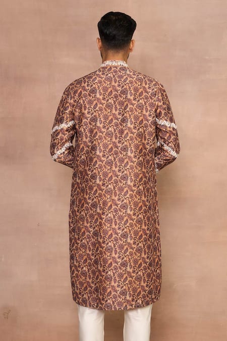 Shop_Gargee Designers_Brown Cotton, Silk Embroidery Rabaab Printed Kurta Set _at_Aza_Fashions