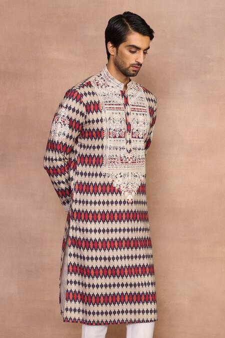 Buy_Gargee Designers_Multi Color Cotton, Silk Embroidery Multicolor Ikat Kurta Set _Online_at_Aza_Fashions