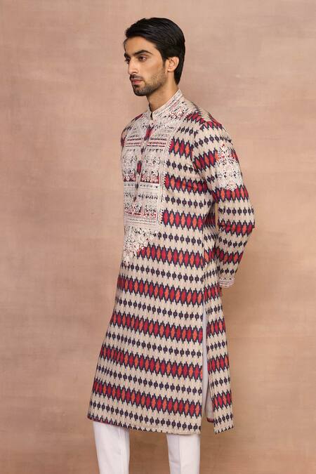 Shop_Gargee Designers_Multi Color Cotton, Silk Embroidery Multicolor Ikat Kurta Set _Online_at_Aza_Fashions