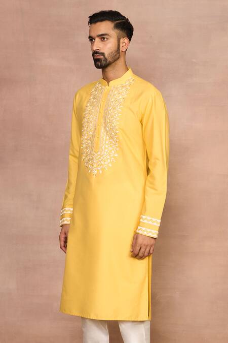 Gargee Designers Yellow Cotton Embroidery Kurta Set Online at Aza Fashions Gargee Designers_Yellow Cotton Embroidery Kurta Set _Online_at_Aza_Fashions