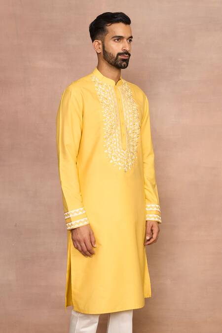 Shop Gargee Designers Yellow Cotton Embroidery Kurta Set Online at Aza Fashions Shop_Gargee Designers_Yellow Cotton Embroidery Kurta Set _Online_at_Aza_Fashions