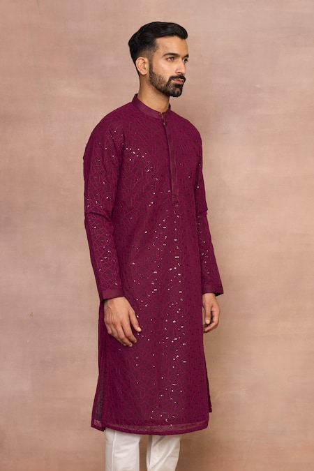 Gargee Designers_Magenta Georgette Sequins, Embroidery Kurta Set _Online_at_Aza_Fashions