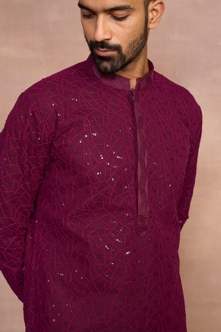Buy_Gargee Designers_Magenta Georgette Sequins, Embroidery Kurta Set _Online_at_Aza_Fashions