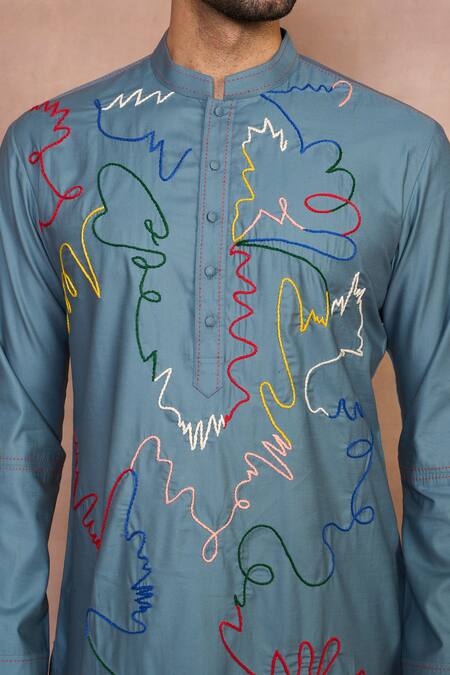 Buy_Gargee Designers_Multi Color Cotton, Silk Embroidery Parchai Kurta Set _Online_at_Aza_Fashions