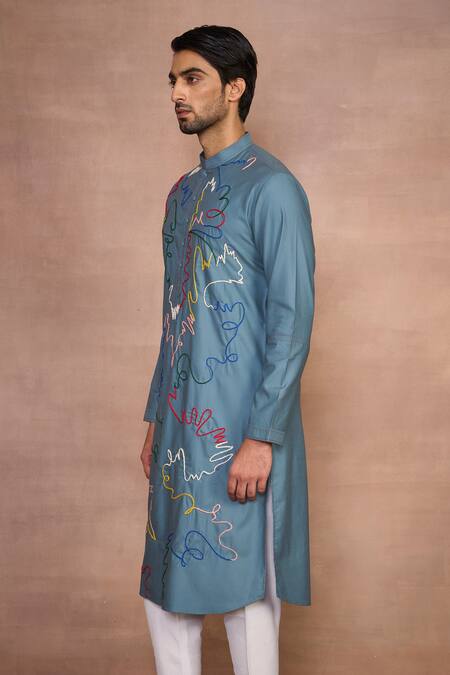 Shop_Gargee Designers_Multi Color Cotton, Silk Embroidery Parchai Kurta Set _Online_at_Aza_Fashions